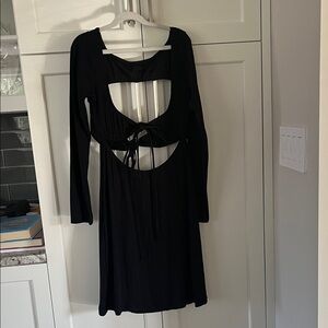 Long Sleeve Black Cutout Tie-Back Midi Dress
